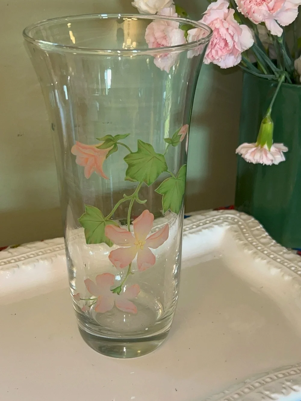 Vintage Franciscan Desert Rose Style Hand-Painted Pink Floral Glass Vase
